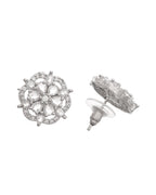 VOJ Silver Plated Floral Shape Ad Stone Studded Studs Earrings | Grocsy