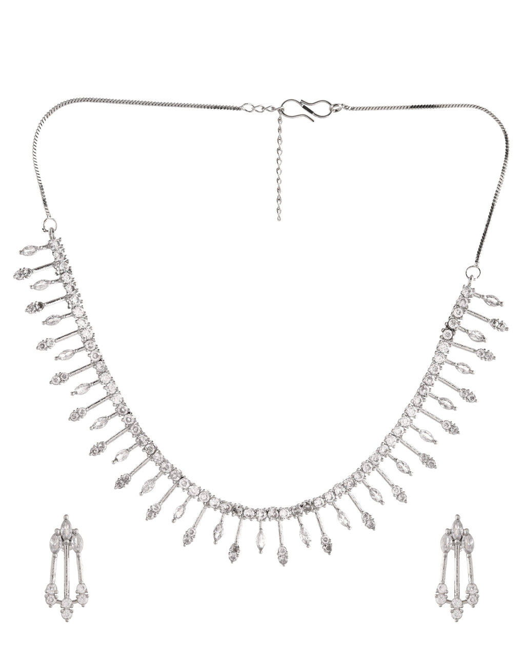 VOJ Silver Plated Ad Stone Studded Elegant Minimal Jewellery Set | Grocsy