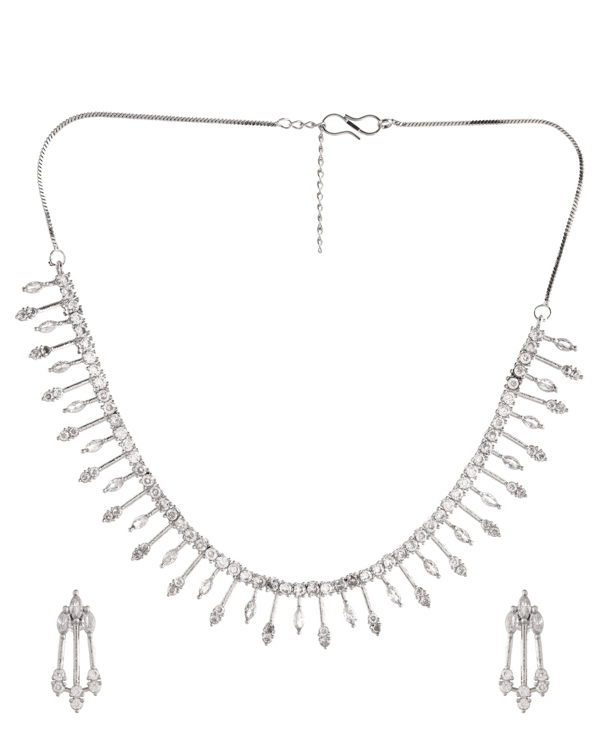 VOJ Silver Plated Ad Stone Studded Elegant Minimal Jewellery Set | Grocsy