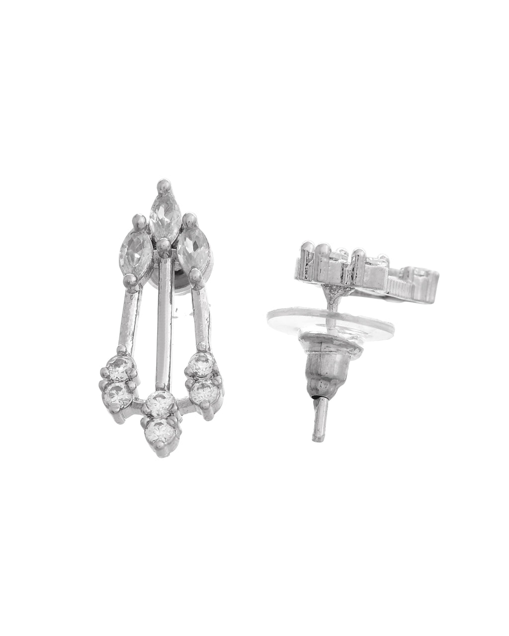 VOJ Silver Plated Ad Stone Studded Elegant Minimal Jewellery Set | Grocsy