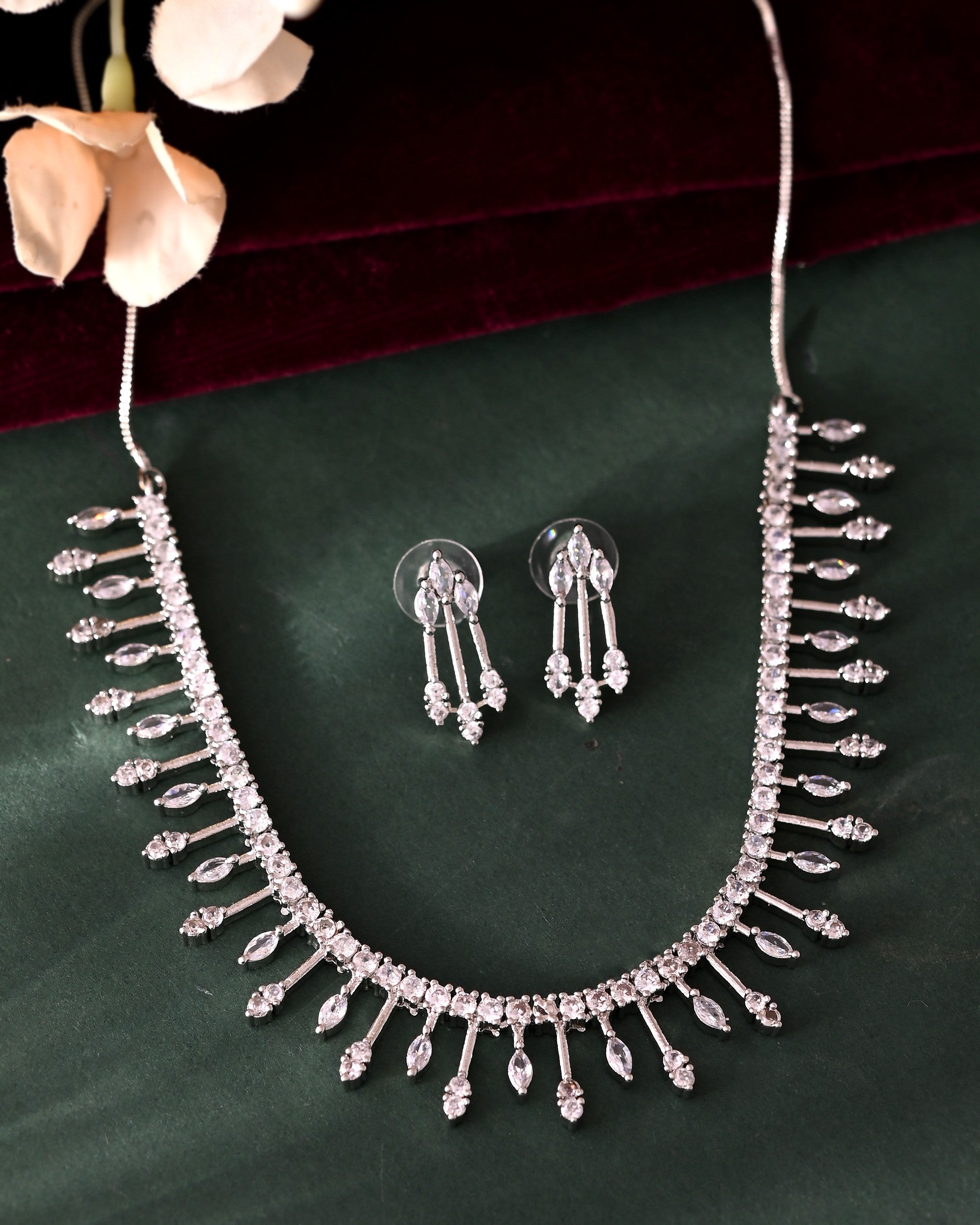 VOJ Silver Plated Ad Stone Studded Elegant Minimal Jewellery Set | Grocsy
