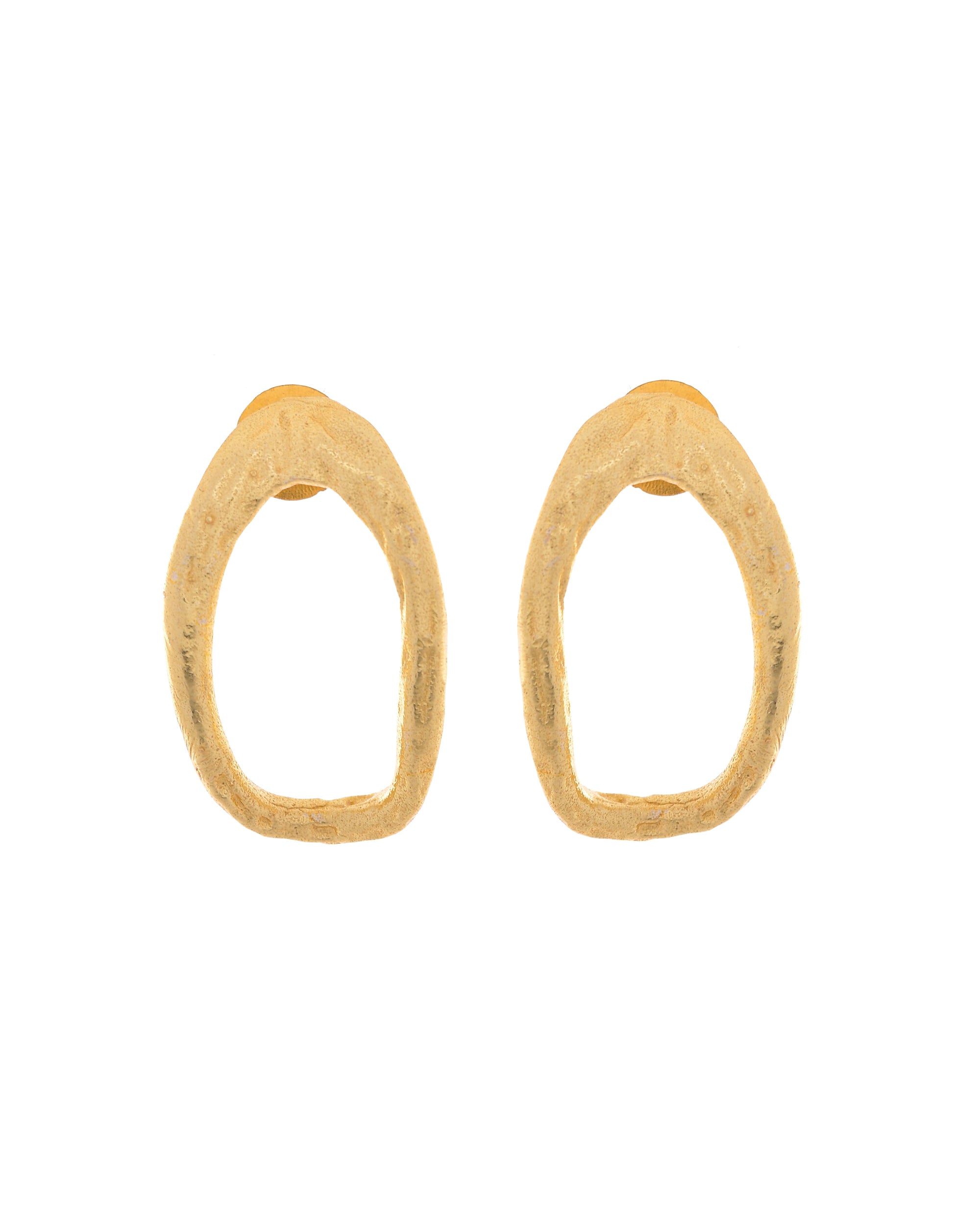 VOJ Gold Polished Anti Tarnished Oval Shaped Studs Earrings | Grocsy