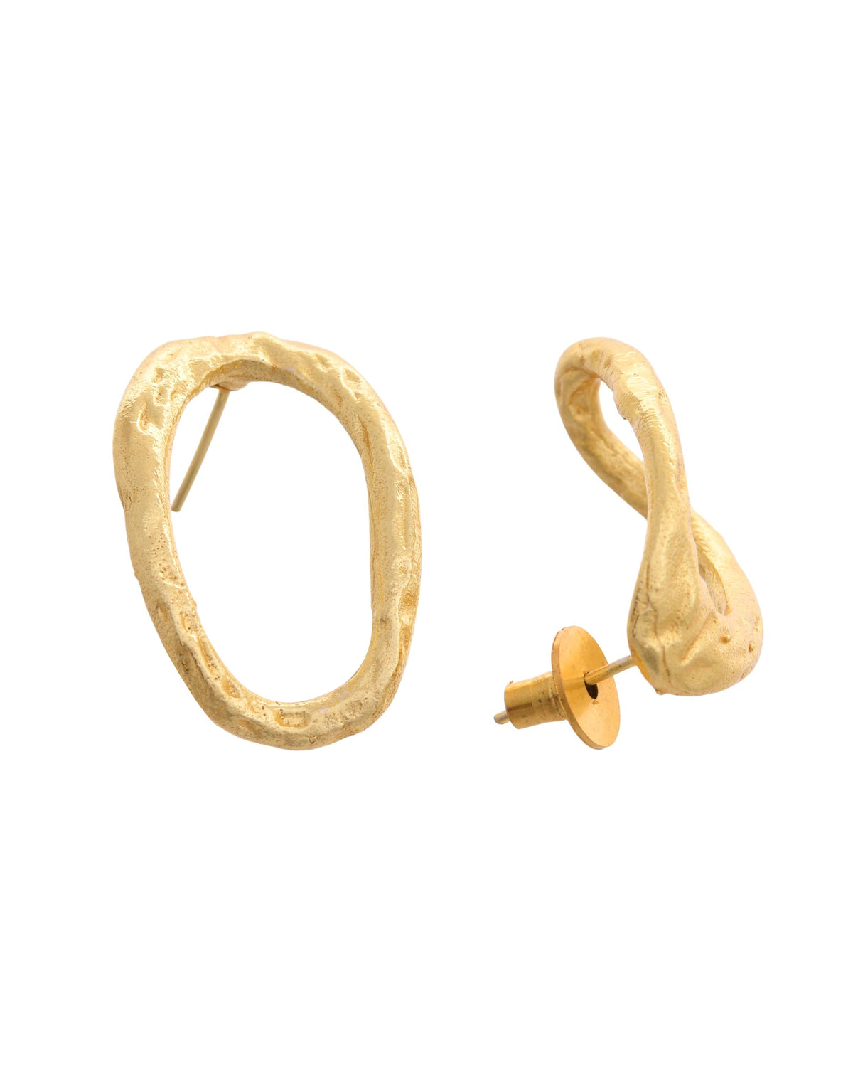 VOJ Gold Polished Anti Tarnished Oval Shaped Studs Earrings | Grocsy