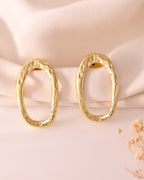 VOJ Gold Polished Anti Tarnished Oval Shaped Studs Earrings | Grocsy