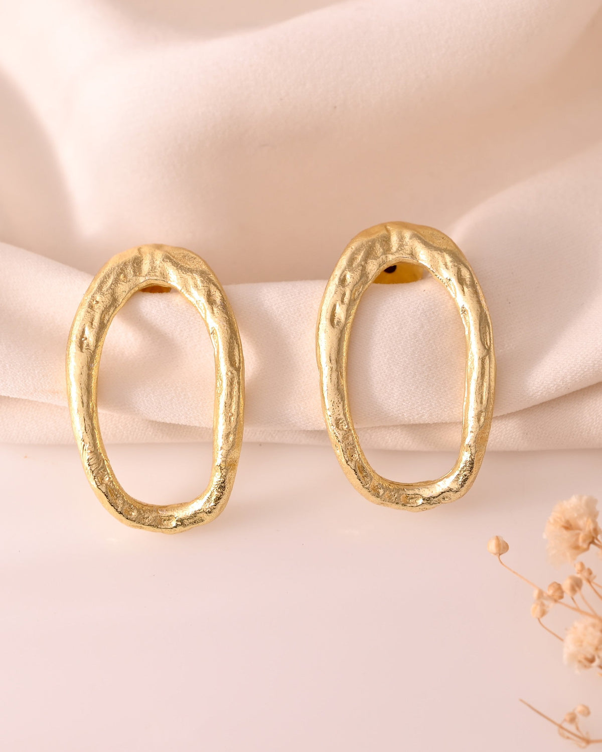 VOJ Gold Polished Anti Tarnished Oval Shaped Studs Earrings | Grocsy