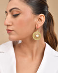 VOJ Gold Polished Anti Tarnish Circular Shaped Drop Earrings | Grocsy