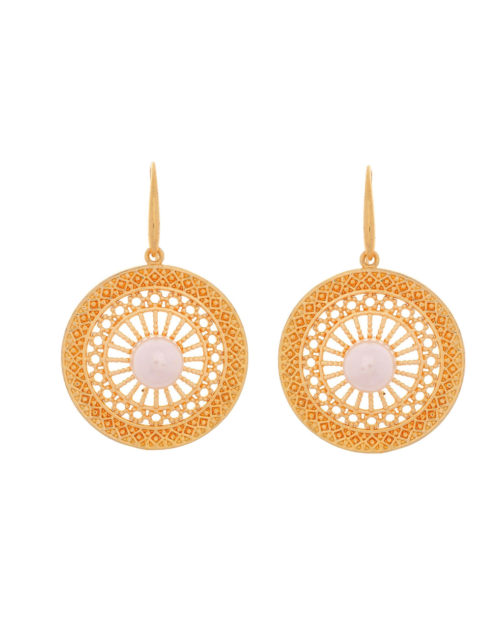 VOJ Gold Polished Anti Tarnish Circular Shaped Drop Earrings | Grocsy