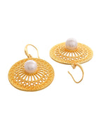 VOJ Gold Polished Anti Tarnish Circular Shaped Drop Earrings | Grocsy