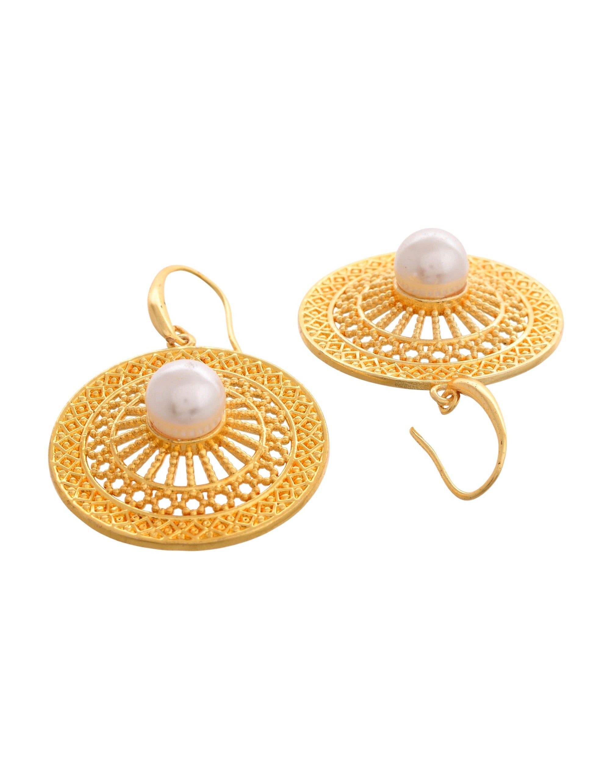 VOJ Gold Polished Anti Tarnish Circular Shaped Drop Earrings | Grocsy