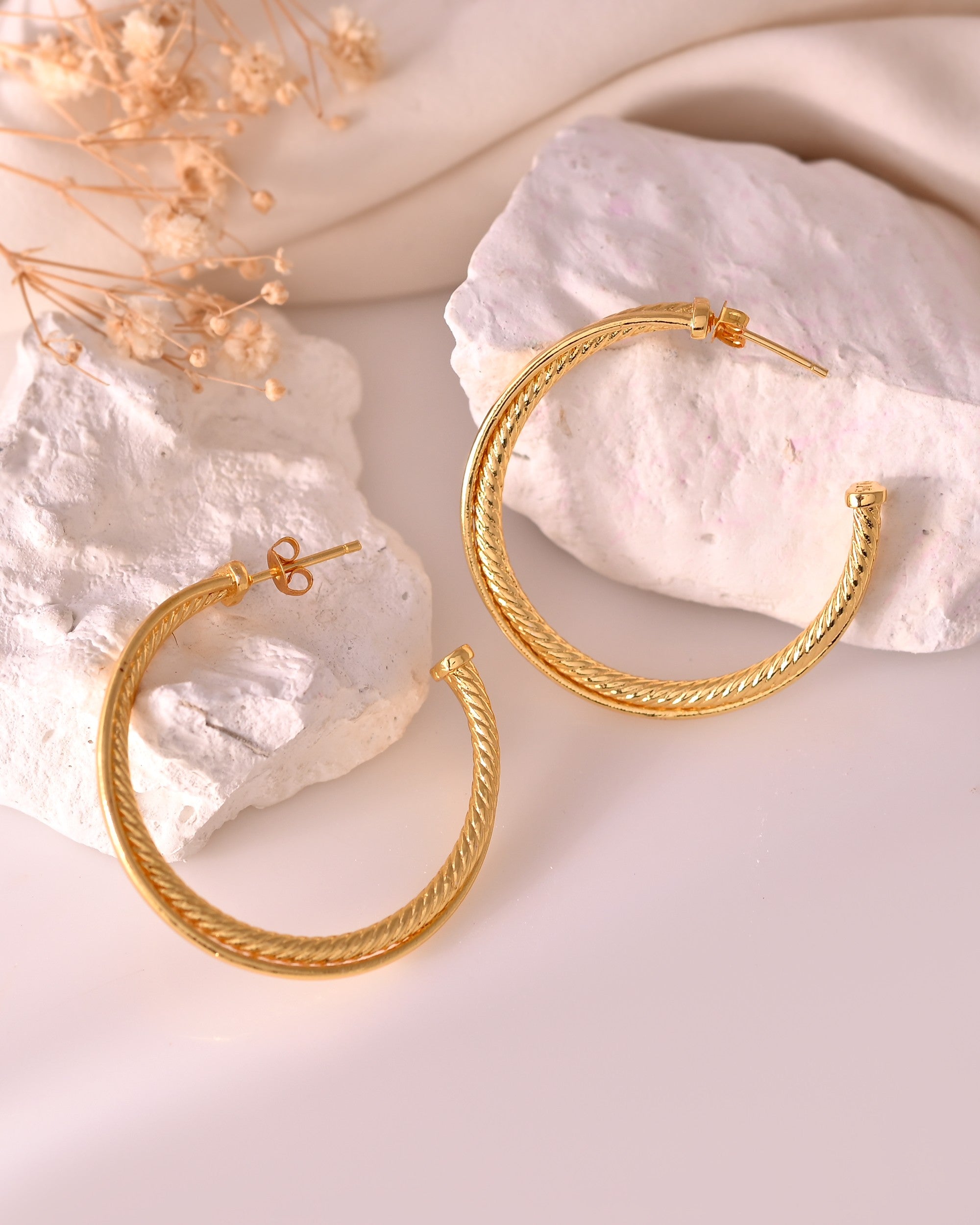 VOJ Gold Polished Anti Tarnished Hoops Earrings | Grocsy