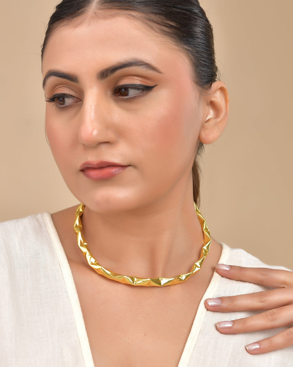 VOJ Gold Polished Anti Tarnished Designer Hasli Necklace | Grocsy