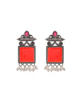 VOJ Silver Plated Oxidized Red Stone Studded Earrings | Grocsy