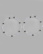 VOJ Set of 2 Silver Plated Black & White Beads Anklets | Grocsy