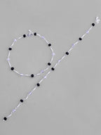 VOJ Set of 2 Silver Plated Black & White Beads Anklets | Grocsy