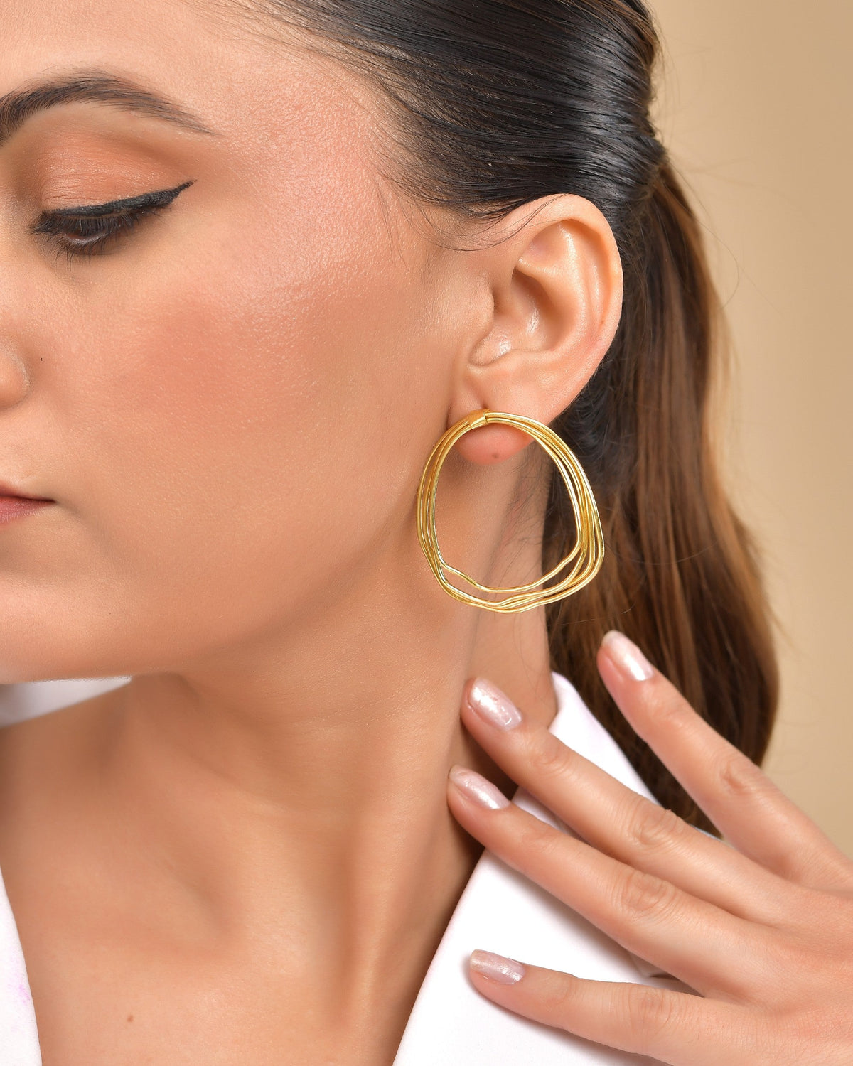 VOJ Gold Polished Anti Tarnished Multi Wired Studs Earrings | Grocsy