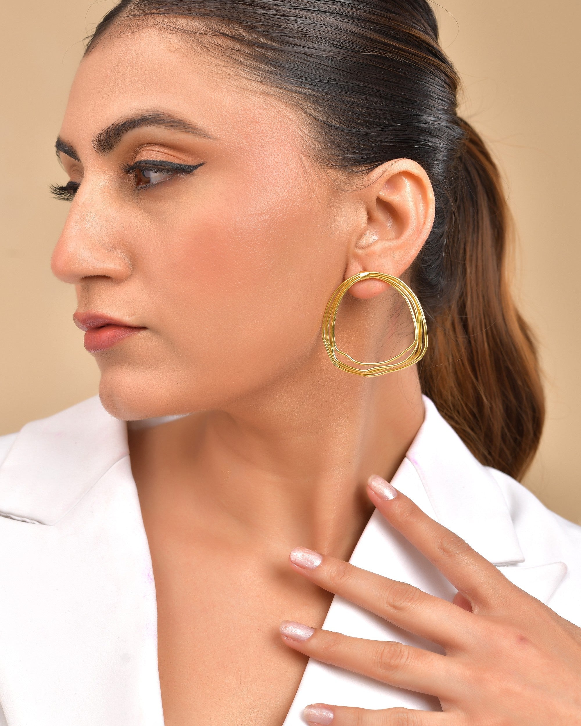 VOJ Gold Polished Anti Tarnished Multi Wired Studs Earrings | Grocsy
