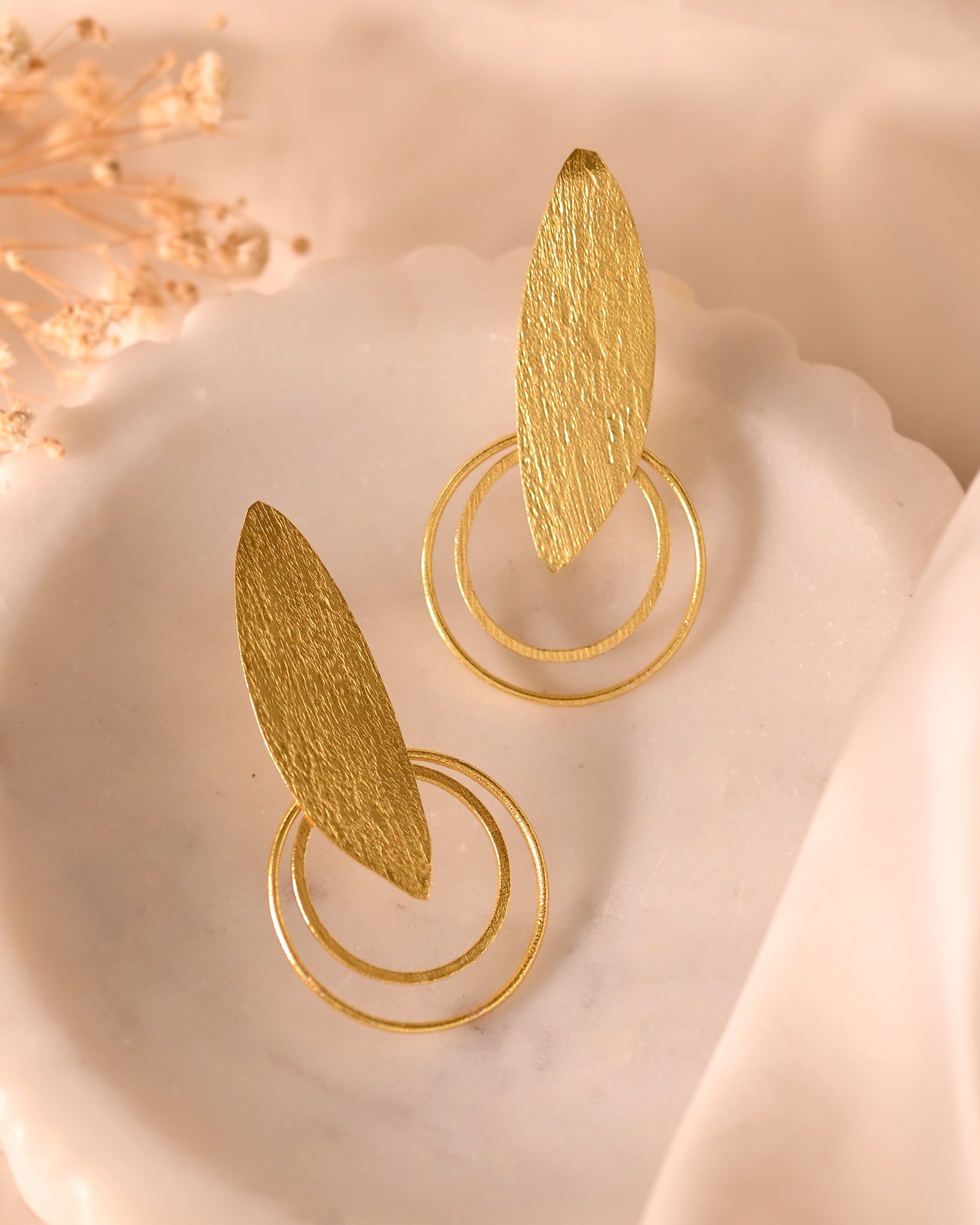 VOJ Gold Polished Stainless Steel Designer Anti Tarnished Earrings | Grocsy