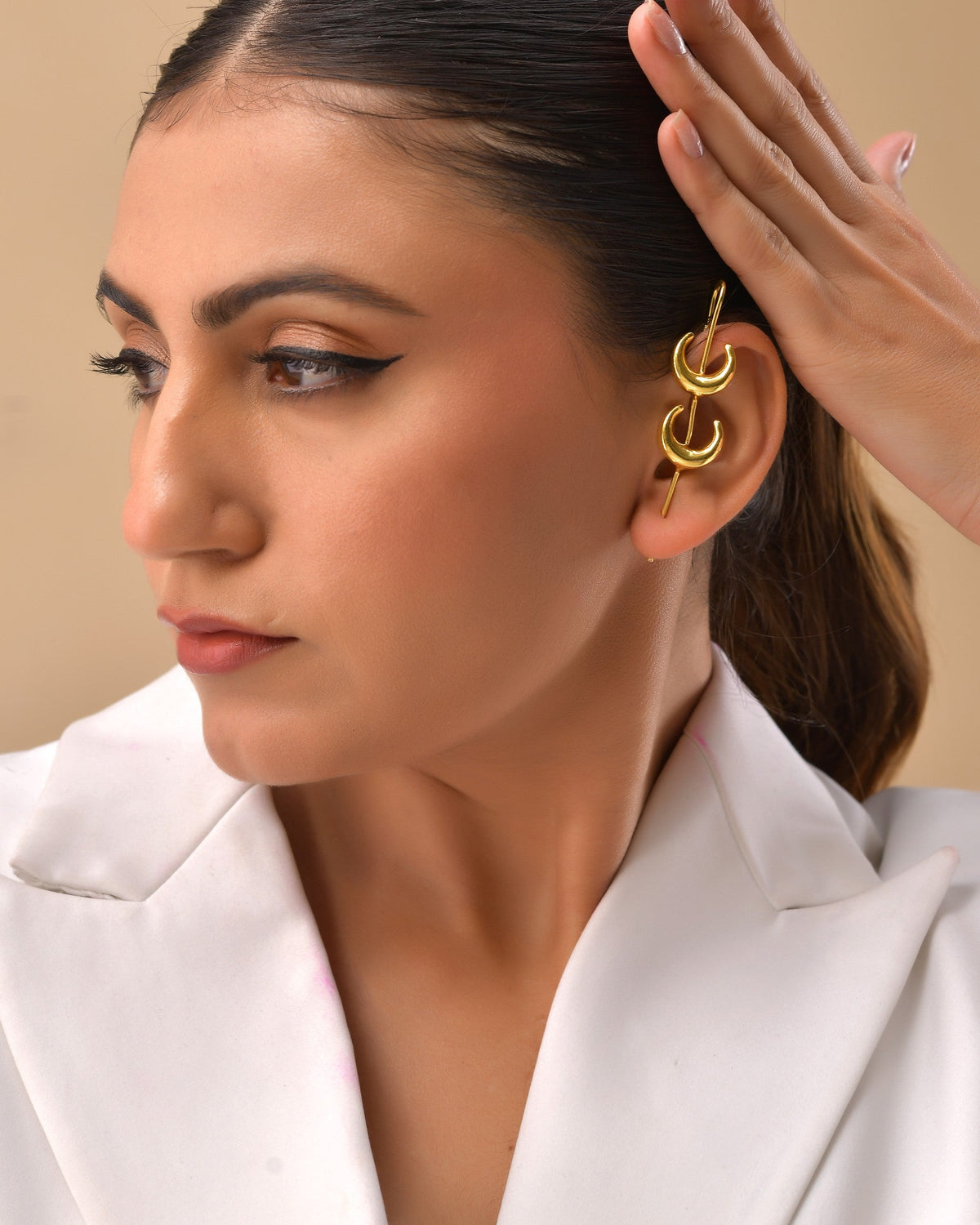 VOJ Gold Polished Moon Shaped Anti Tarnish Ear Cuff | Grocsy