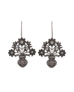 VOJ Silver Plated Floral Shaped Oxidized Drop Earrings | Grocsy