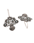 VOJ Silver Plated Floral Shaped Oxidized Drop Earrings | Grocsy