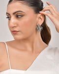 VOJ Silver Plated Oxidized Kanha Shaped Earrings | Grocsy
