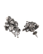 VOJ Silver Plated Oxidized Kanha Shaped Earrings | Grocsy