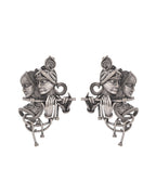 VOJ Silver Plated Oxidized Kanha Shaped Earrings | Grocsy