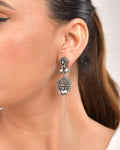 VOJ Silver Plated Oxidized Geometrical Shaped Studs Earrings | Grocsy
