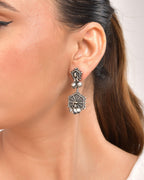 VOJ Silver Plated Oxidized Geometrical Shaped Studs Earrings | Grocsy