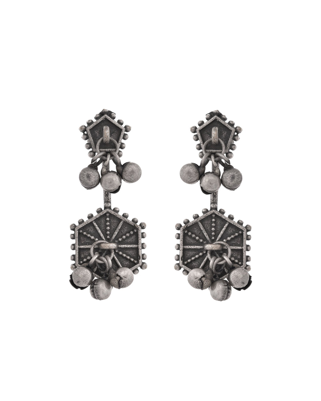 VOJ Silver Plated Oxidized Geometrical Shaped Studs Earrings | Grocsy