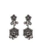 VOJ Silver Plated Oxidized Geometrical Shaped Studs Earrings | Grocsy