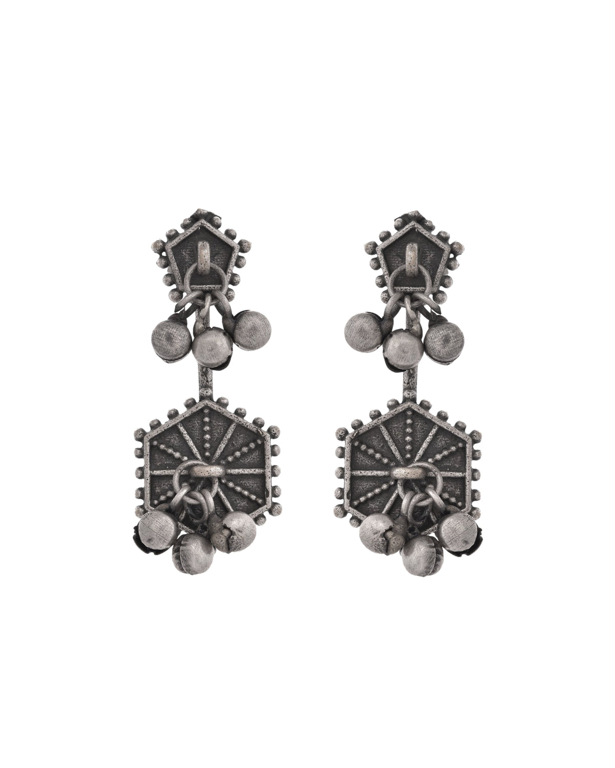 VOJ Silver Plated Oxidized Geometrical Shaped Studs Earrings | Grocsy