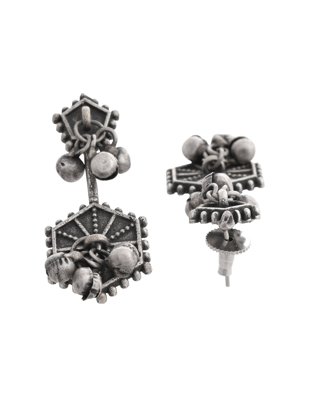 VOJ Silver Plated Oxidized Geometrical Shaped Studs Earrings | Grocsy