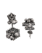 VOJ Silver Plated Oxidized Geometrical Shaped Studs Earrings | Grocsy