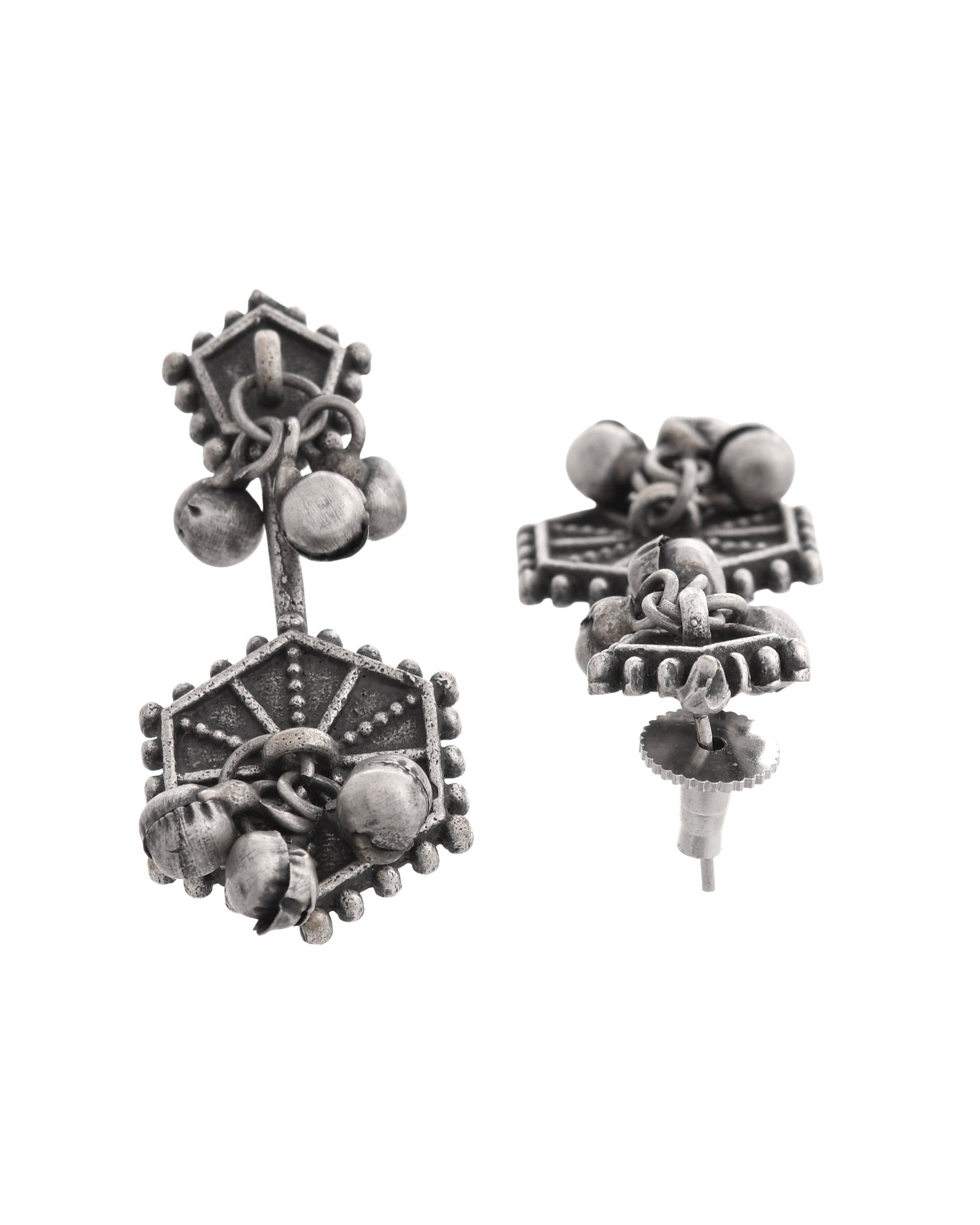 VOJ Silver Plated Oxidized Geometrical Shaped Studs Earrings | Grocsy