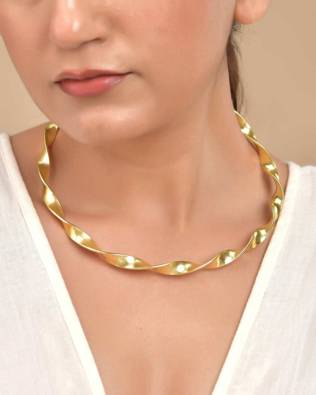 VOJ Gold Polished Anti Tarnished Twisted Hasli Necklace | Grocsy