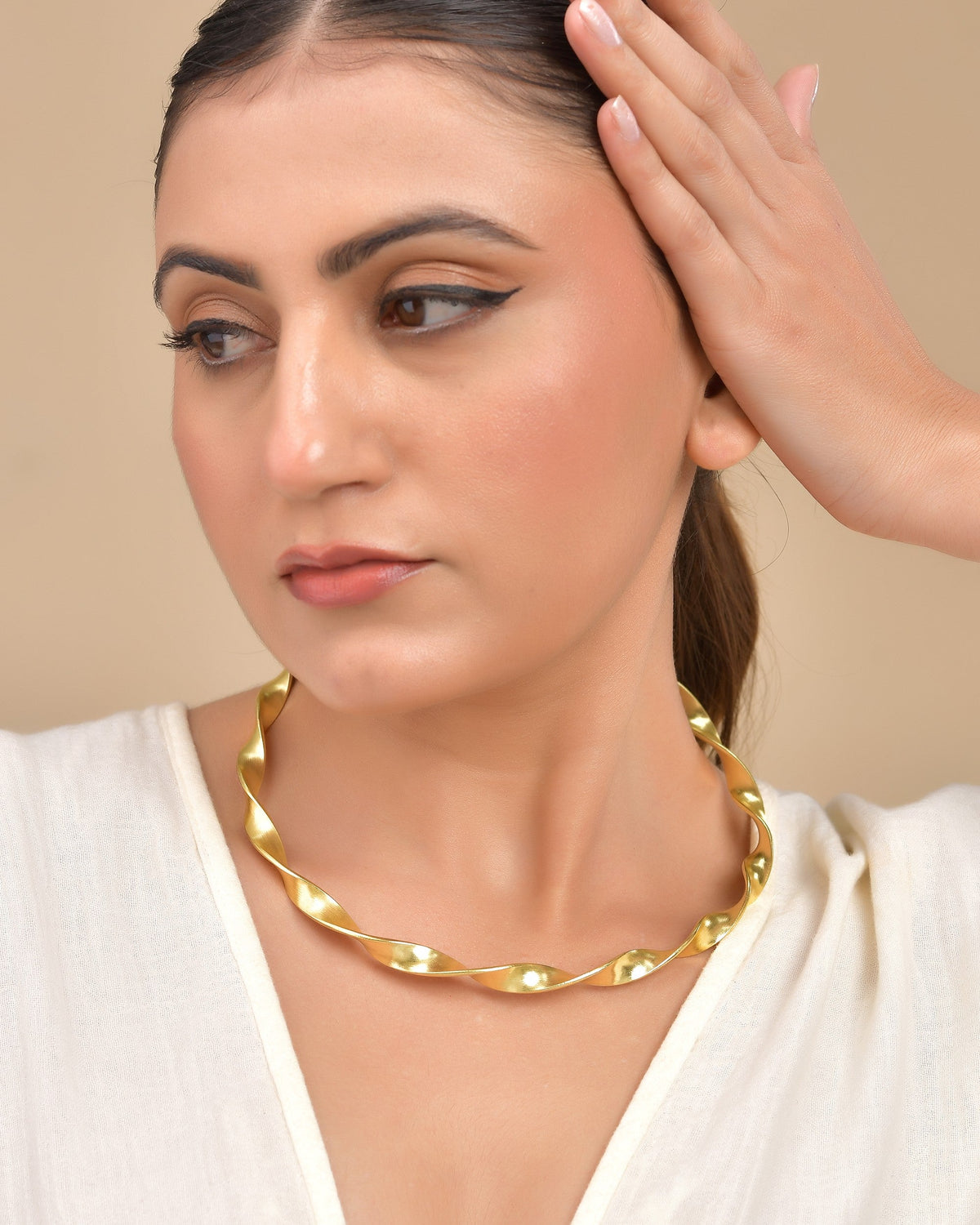VOJ Gold Polished Anti Tarnished Twisted Hasli Necklace | Grocsy