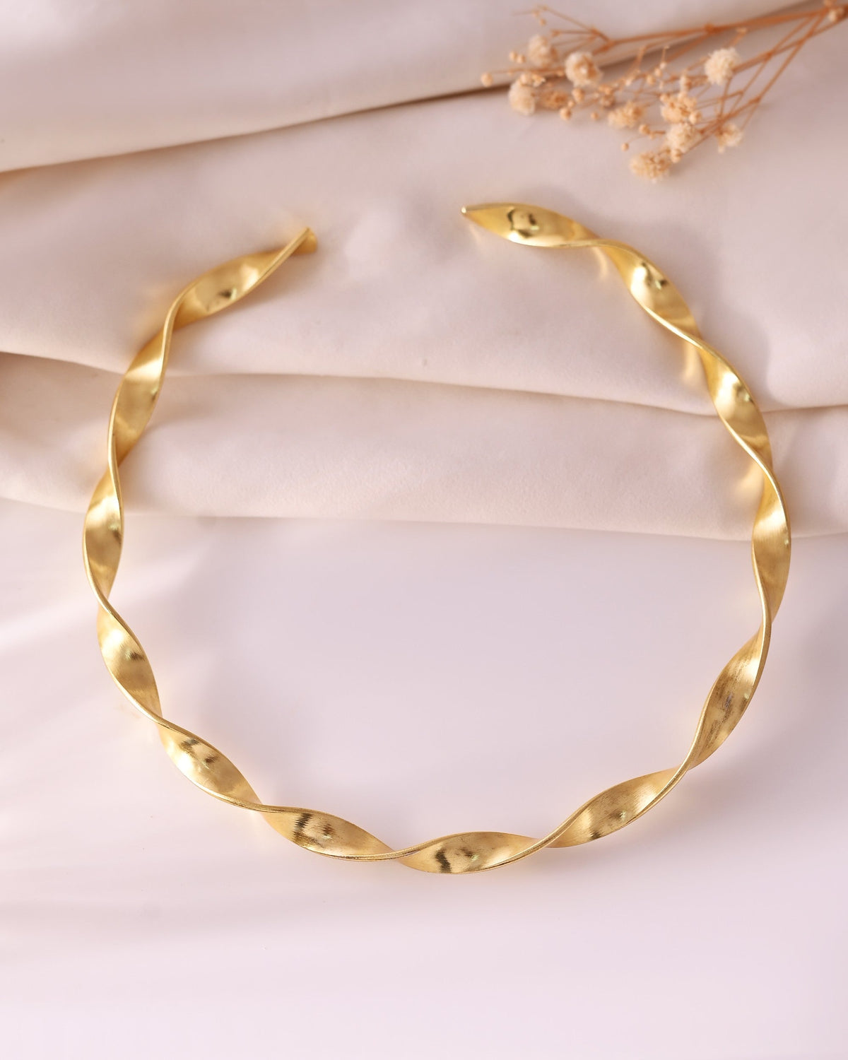 VOJ Gold Polished Anti Tarnished Twisted Hasli Necklace | Grocsy