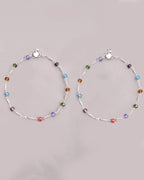 VOJ Set of 2 Silver Plated Multicolor Beads Anklets | Grocsy
