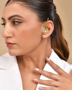 VOJ Gold Polished Floral Shaped Anti Tarnished Ear Cuff | Grocsy