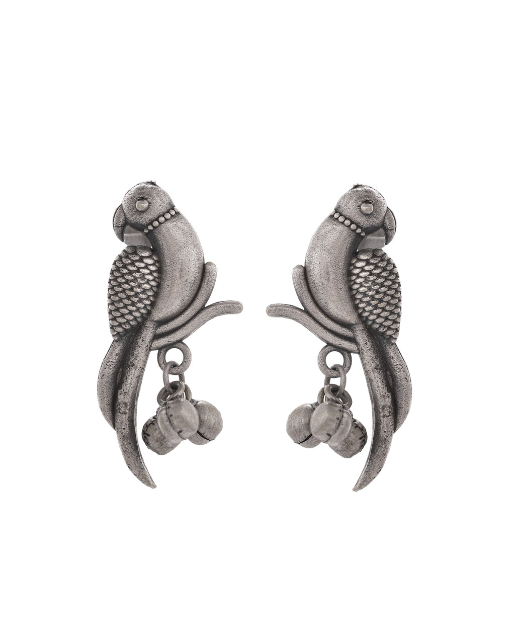 VOJ Silver Plated Oxidized Parrot Shaped Studs Earrings | Grocsy
