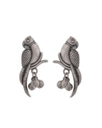 VOJ Silver Plated Oxidized Parrot Shaped Studs Earrings | Grocsy