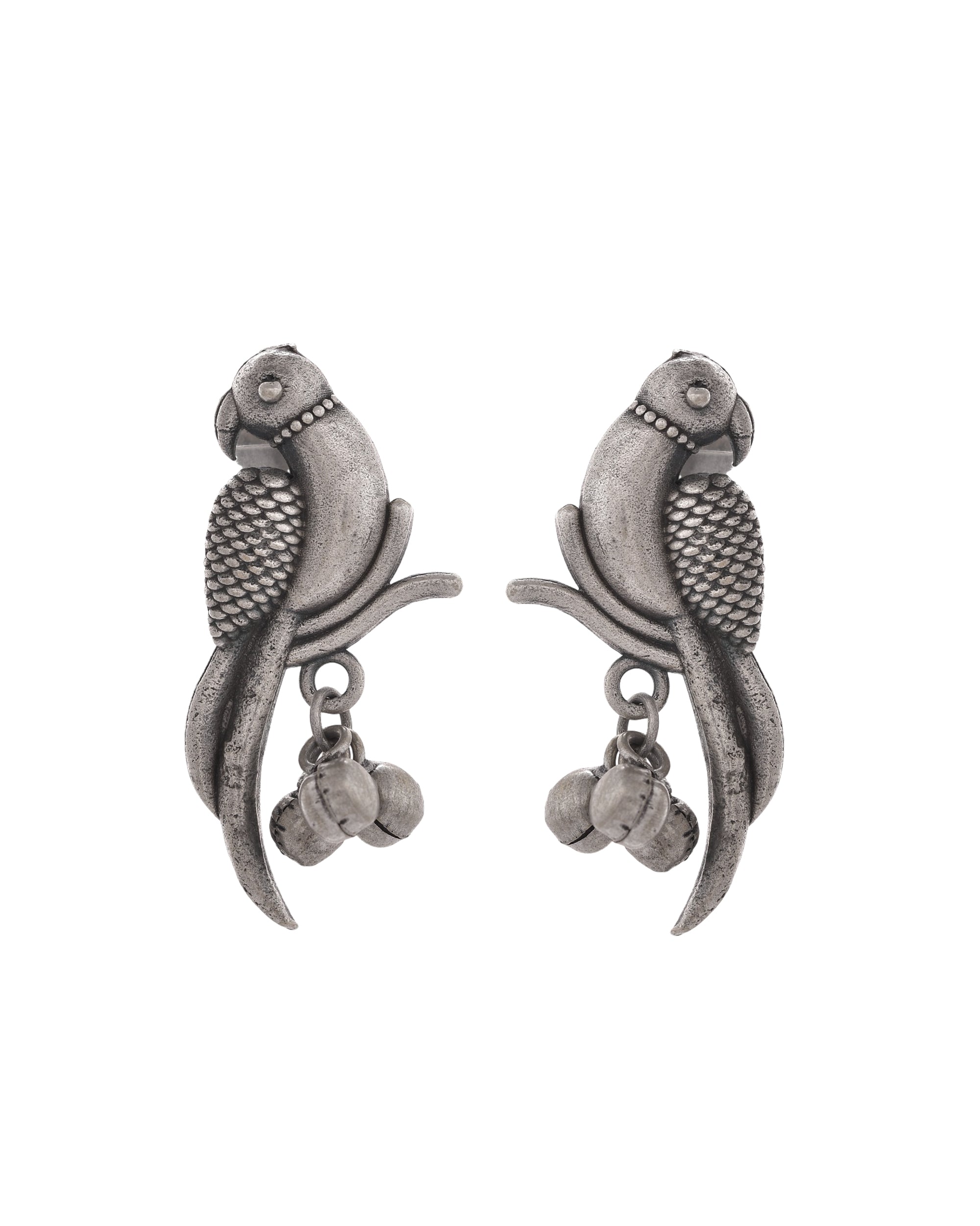 VOJ Silver Plated Oxidized Parrot Shaped Studs Earrings | Grocsy