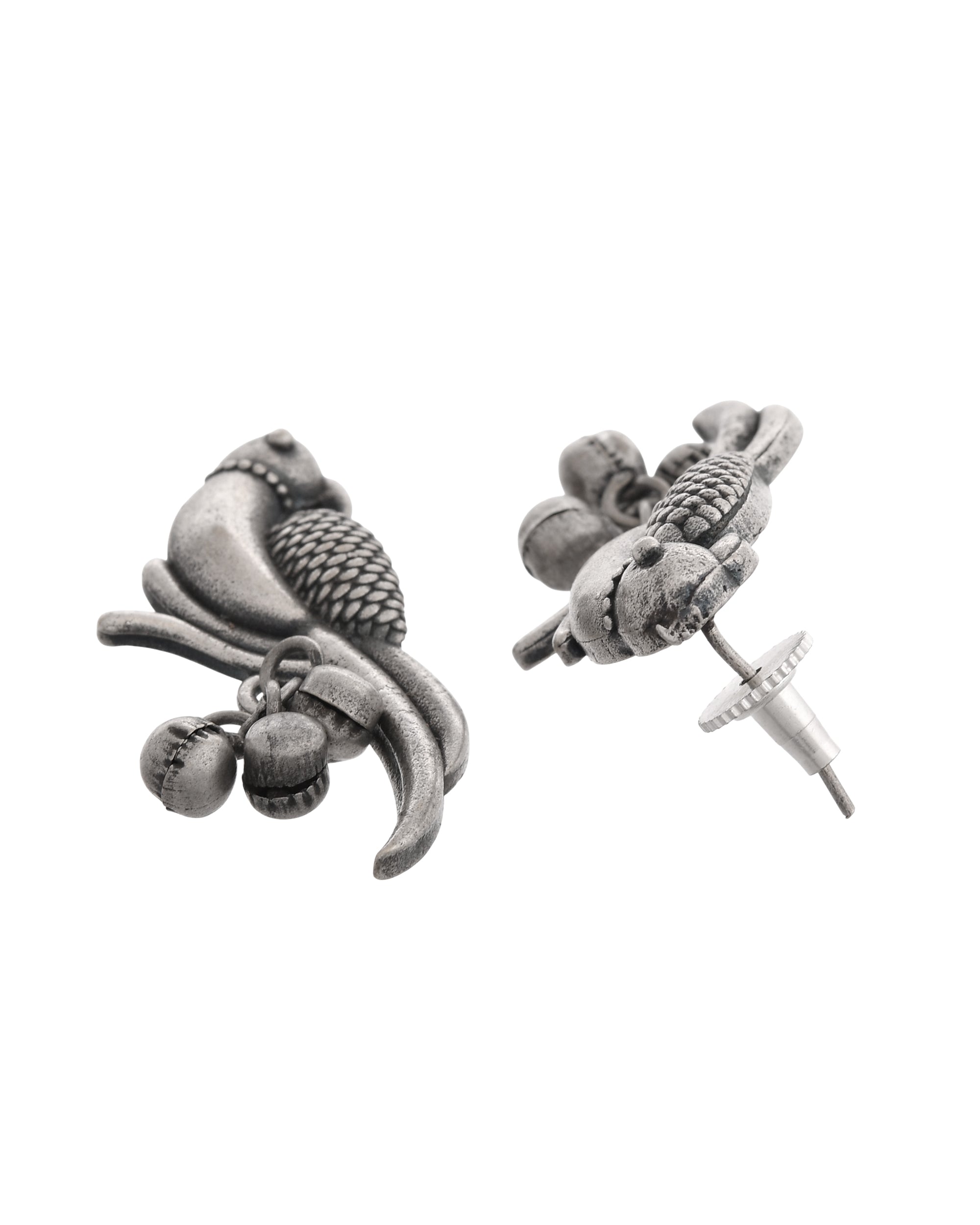 VOJ Silver Plated Oxidized Parrot Shaped Studs Earrings | Grocsy