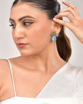 VOJ Silver Toned Blue Stone Studded Elegant Earrings | Grocsy