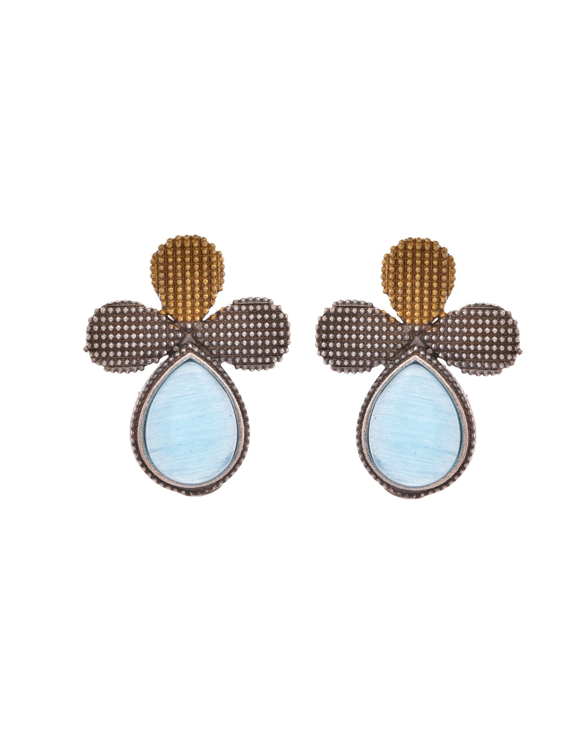VOJ Silver Toned Blue Stone Studded Elegant Earrings | Grocsy