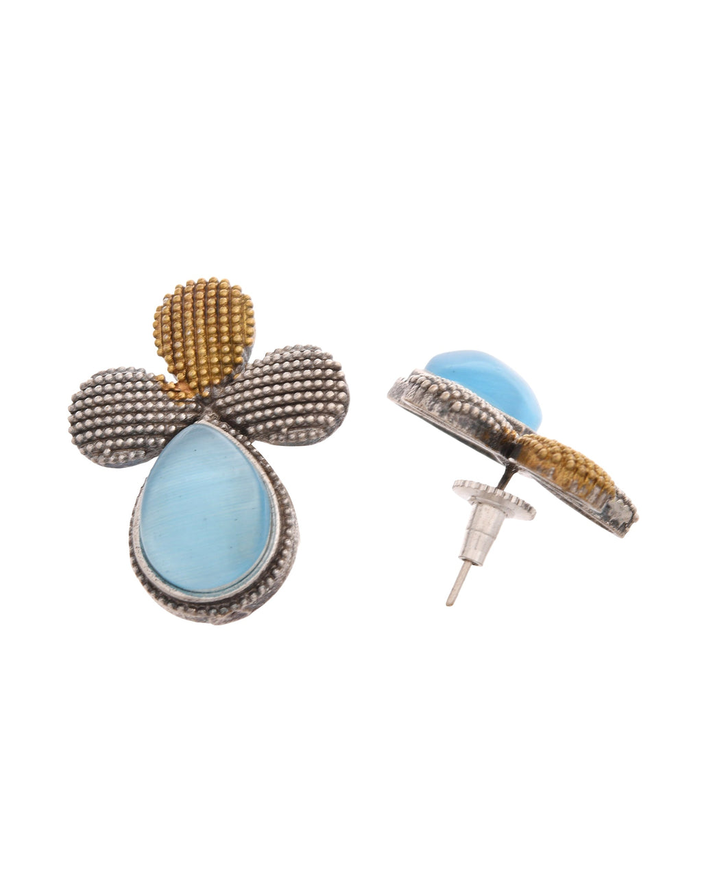 VOJ Silver Toned Blue Stone Studded Elegant Earrings | Grocsy