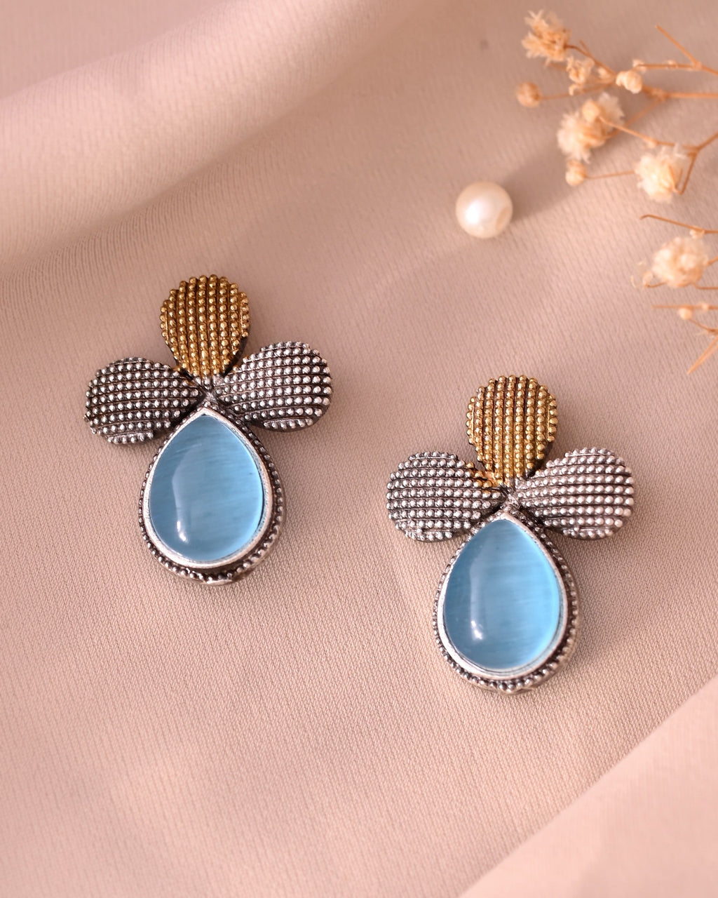 VOJ Silver Toned Blue Stone Studded Elegant Earrings | Grocsy