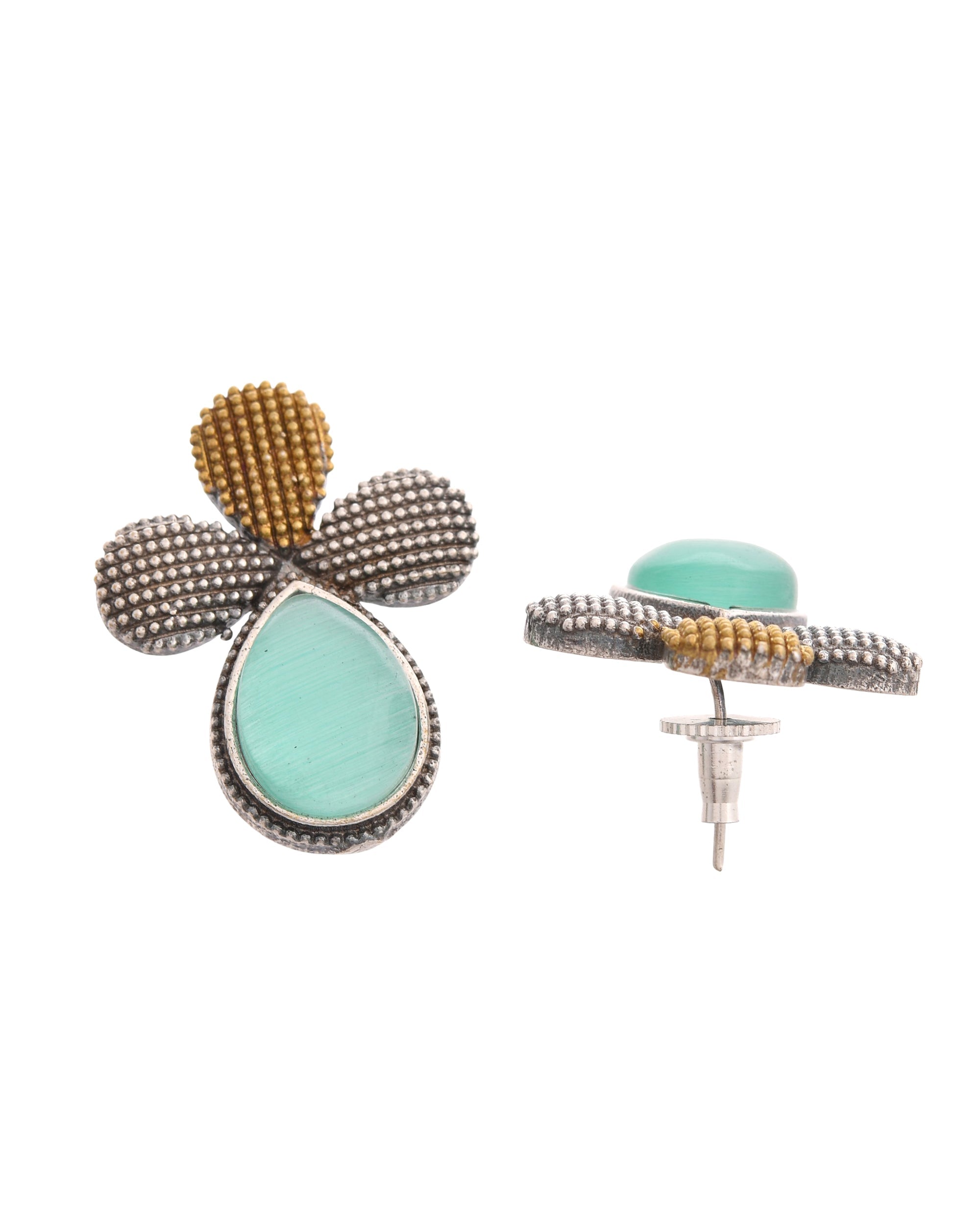 VOJ Silver Toned Teal Stone Studded Elegant Earrings | Grocsy