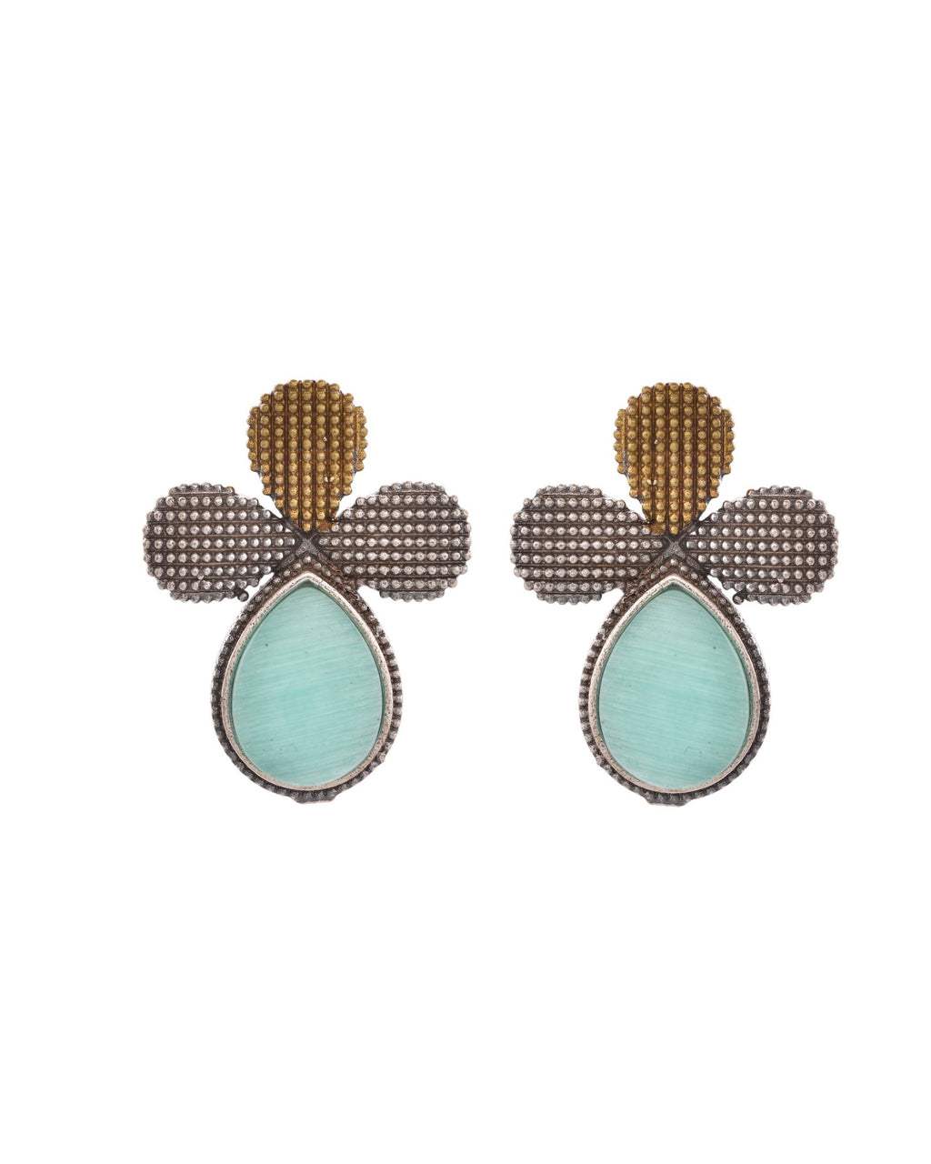 VOJ Silver Toned Teal Stone Studded Elegant Earrings | Grocsy